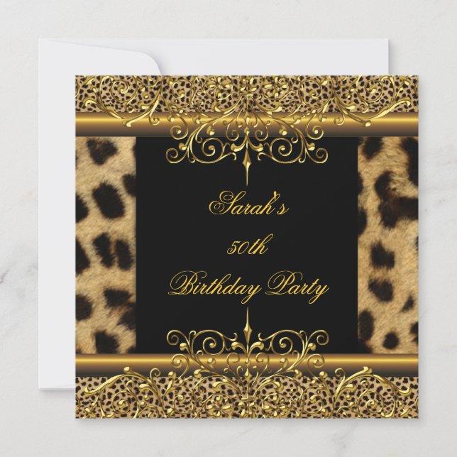 Elegant 50th Birthday Gold Black Leopard Invitation (Front)