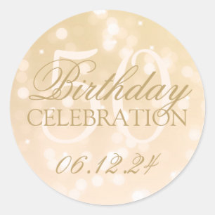 Elegant 50th Birthday Gold Bokeh Sparkle Lights Classic Round Sticker