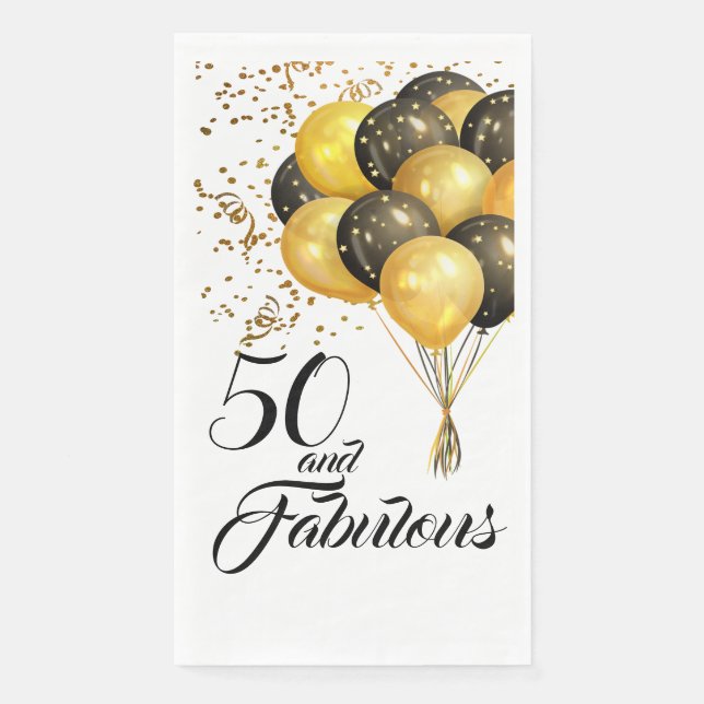Elegant 50th Birthday Gold Confetti Black Text Napkin (Front)