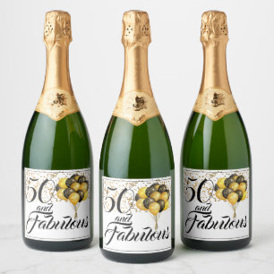 Elegant 50th Birthday Gold Confetti Black Type Sparkling Wine Label