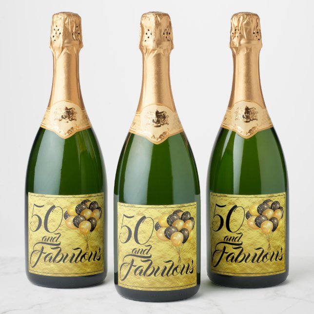 Elegant 50th Birthday Gold Foil Black Typography Sparkling Wine Label (Bottles)