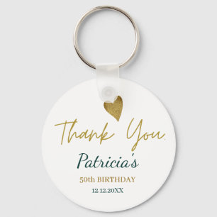 Elegant 50th Birthday Green Gold Thank You  Favour Keychain