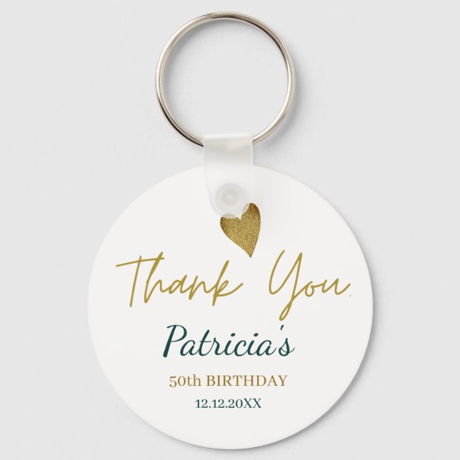 Elegant 50th Birthday Green Gold Thank You  Favour Keychain (Front)