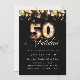 Elegant 50th Birthday Invitation Black and Gold