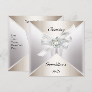 Elegant 50th Birthday Invite Pearl White Beige