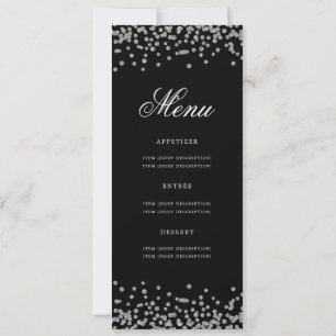 Elegant 50th Birthday Menu Silver Black Confetti Invitation