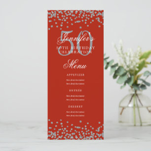 Elegant 50th Birthday Menu Silver Red Confetti Invitation