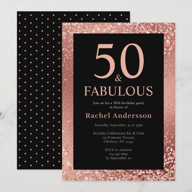 Elegant 50th Birthday Metalic Rose Gold Party  Invitation (Front/Back)