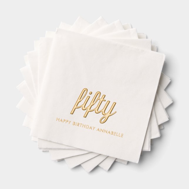 Elegant 50th Birthday Modern Gold Foil Napkins (Insitu (Stacked))