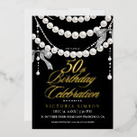 Elegant 50th Birthday Party Black & White Gold<br><div class="desc">Stylish modern Birthday party invitation. Elegant handwritten calligraphy combined with a modern font on a dark black background complement each other and look harmonious at the same time.</div>