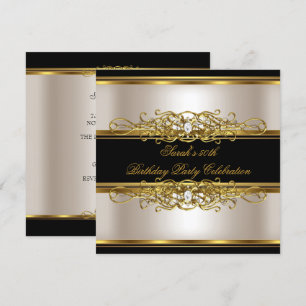 Elegant 50th Birthday Party Cream Gold Black Invitation