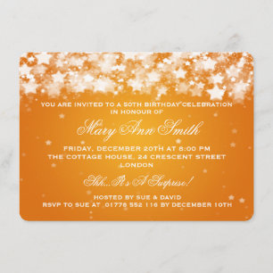 Elegant 50th Birthday Party Dazzling Stars Orange Invitation