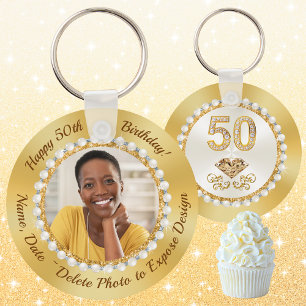 Elegant, 50th Birthday Party Favors for a Woman Keychain