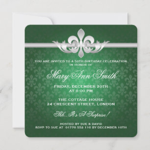 Elegant 50th Birthday Party Fleur De Lis Green Invitation