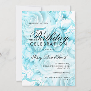 Elegant 50th Birthday Party Floral Teal White Invitation