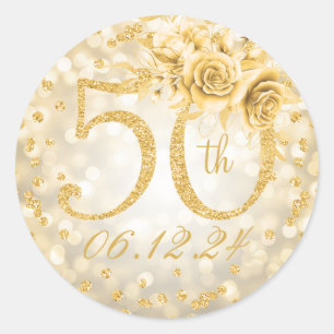 Elegant 50th Birthday Party Glam Lights Gold Classic Round Sticker