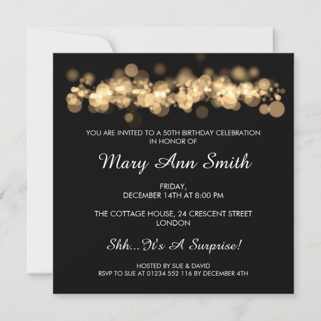 Elegant 50th Birthday Party Gold Bokeh Lights Invitation (Front)