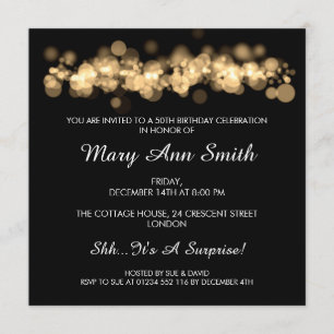Elegant 50th Birthday Party Gold Bokeh Lights Invitation