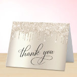Elegant 50th Birthday Party Gold Glitter Thank You Card<br><div class="desc">Chic 50th birthday party folded thank you card featuring "Thank You" in elegant calligraphy,  a gold faux foil background and dripping gold faux glitter. On the inside,  personalize your thank you message and signature or leave blank for a handwritten note.</div>