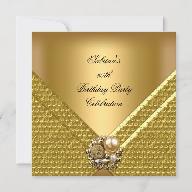 Elegant 50th Birthday Party Gold Jewel Invitation (Front)