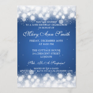 Elegant 50th Birthday Party Magic Sparkle Blue Invitation