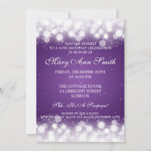 Elegant 50th Birthday Party Magic Sparkle Purple Invitation