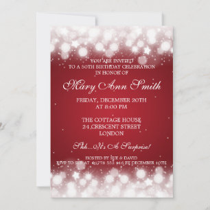 Elegant 50th Birthday Party Magic Sparkle Red Invitation