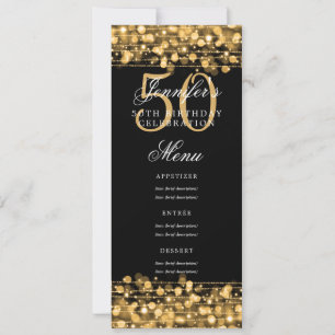 Elegant 50th Birthday Party Menu Gold Lights Invitation