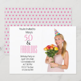 Elegant 50th Birthday Party Pink Dots Black Theme Invitation