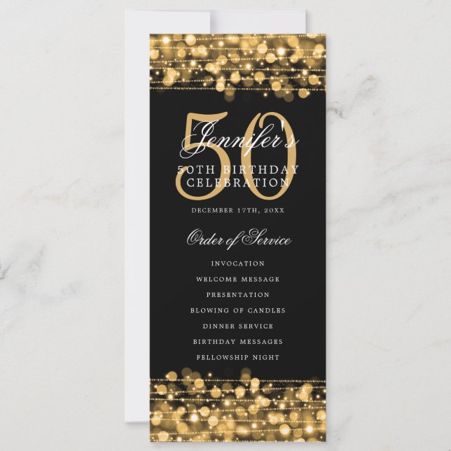 Elegant 50th Birthday Party Program Gold  (Front)