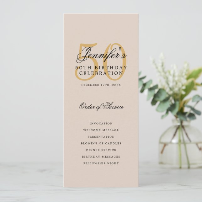 Elegant 50th Birthday Party Program Gold Champagne (Standing Front)