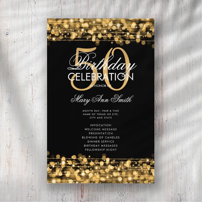 Elegant 50th Birthday Party Program Gold w/ Menu (Creator Uploaded)