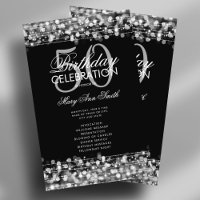 Elegant 50th Birthday Party Program Silver w/ Menu