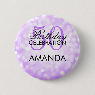 Elegant 50th Birthday Party Purple Glitter Lights 2 Inch Round Button