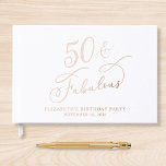 Elegant 50th Birthday Party Rose Gold Guest Book<br><div class="desc">Elegant white guest book for her 50th birthday party featuring rose gold foil and "50 & Fabulous" in a chic script. Customize with her name,  the party date and a title on the spine in classic serif lettering.</div>