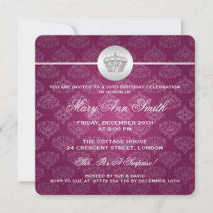 Elegant 50th Birthday Party Royal Crown Pink Invitation