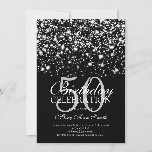 Elegant 50th Birthday Party Silver Midnight Glam Invitation (Front)