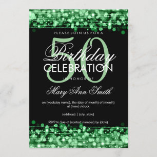 Elegant 50th Birthday Party Sparkles Green Invitation