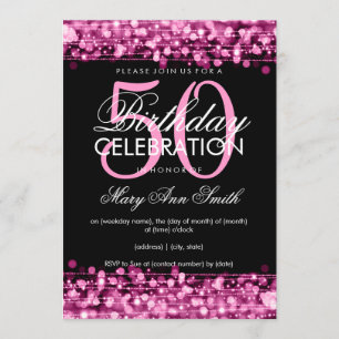 Elegant 50th Birthday Party Sparkles Pink Invitation