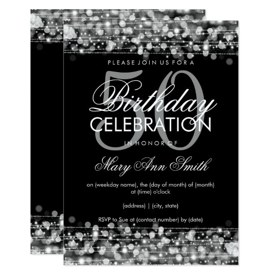 Elegant 50th Birthday Party Sparkles Silver Card