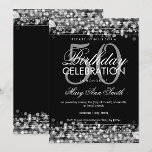 Elegant 50th Birthday Party Sparkles Silver Invitation