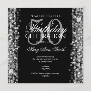 Elegant 50th Birthday Party Sparkles Silver Invitation
