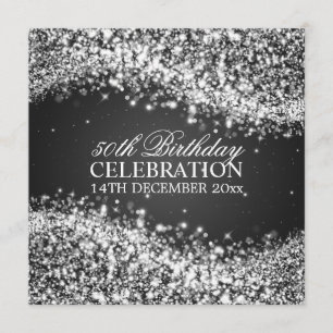 Elegant 50th Birthday Party Sparkling Wave Black Invitation