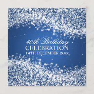 Elegant 50th Birthday Party Sparkling Wave Blue Invitation