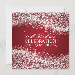 Elegant 50th Birthday Party Sparkling Wave Red Invitation