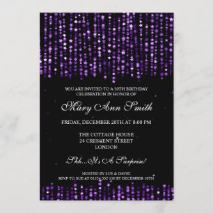 Elegant 50th Birthday Party Star Confetti Purple Invitation