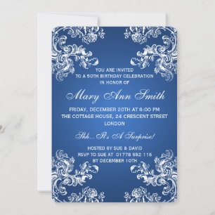 Elegant 50th Birthday Party Vintage Swirls 2 Blue Invitation