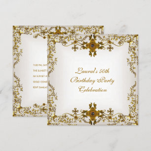 Elegant 50th Birthday Party White Cream Gold Lace Invitation