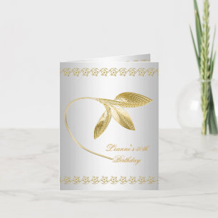 Elegant 50th Birthday Party White Gold Floral Invitation