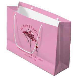 Elegant 50th Birthday Pink Flamingo Novelty Large Gift Bag
